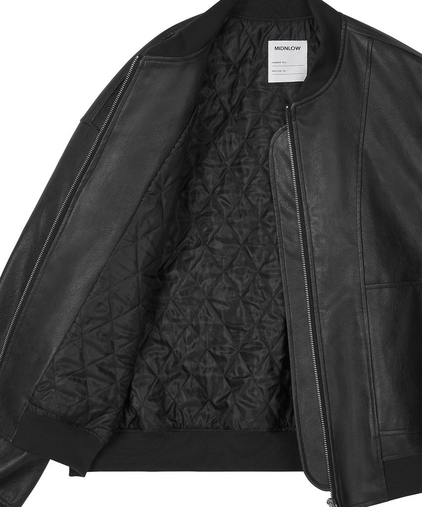 Midnlow Oversized Leather Blouson (Black)
