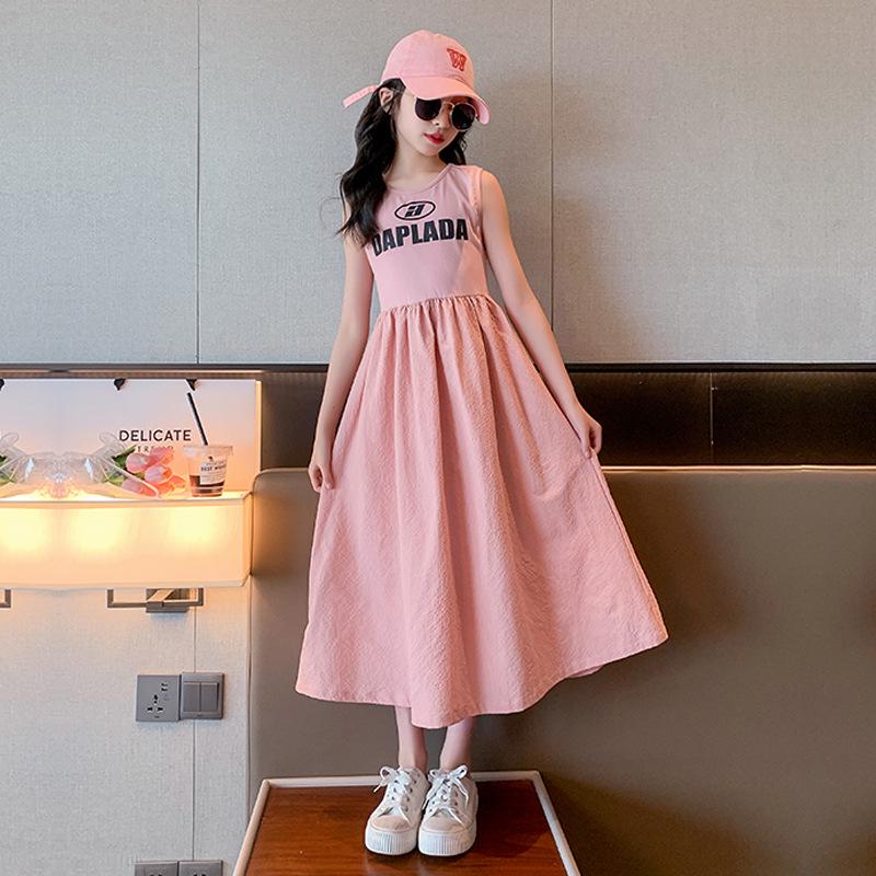 Летнее платье принцессы в западном стиле без рукавов для девочек - повседневное платье с длинным жилетом