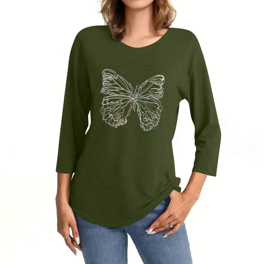 Women's Fashion Casual Seven-Point Sleeve Print Round Neck Top