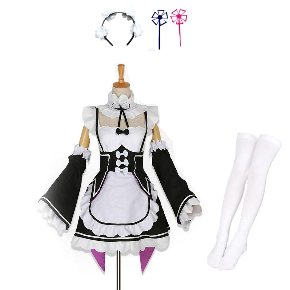 Ram Rem Косплей Костюм Аниме Re:Zero Kara Hajimeru Isekai Seikatsu, униформа, парик для девочек, женский фартук служанки, платье Лолиты