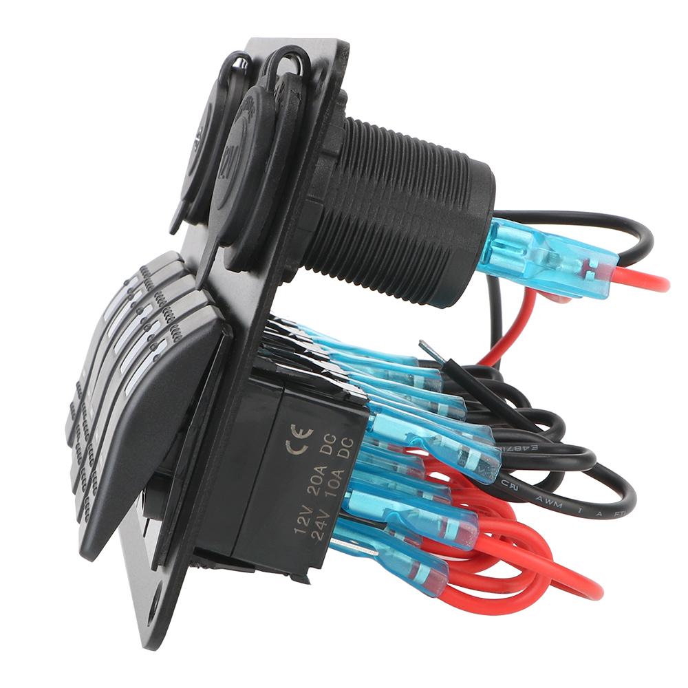 Двойной USB-слот, 5-клавишная светодиодная панель переключателей с предохранителем, 12/24 В, цифровое напряжение, водонепроницаемый