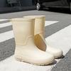 Morandi Color Women's Mid-Tube Non-Slip Rain Boots - Fashionable Classic Outdoor Rubber Shoes