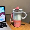 Kids Insulated Stainless Steel Water Bottle With Handle Straw 600ml Cartoon Design School Travel