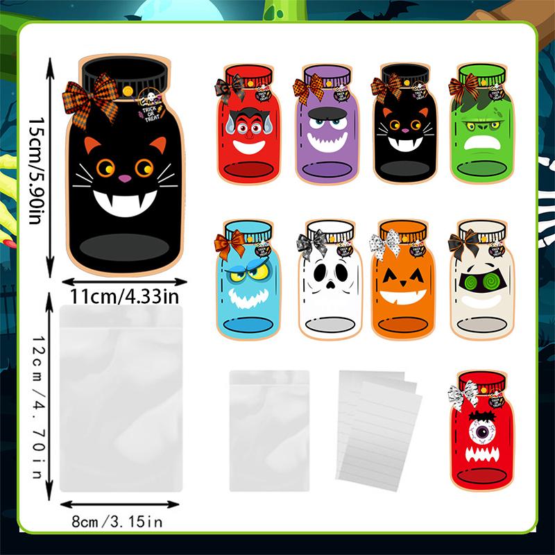 Набор из 18 Хэллоуинских карточек в виде банок Мейсона с 18 прозрачными пакетами для угощений – Сувениры для Хэллоуинской вечеринки для детей, Пакеты для сладостей для игры «Кошелек или жизнь»