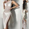 Female Beach Dress Female Solid Color Sleeveless Sexy Hollow Bikini Swimsuit Cover-up Short