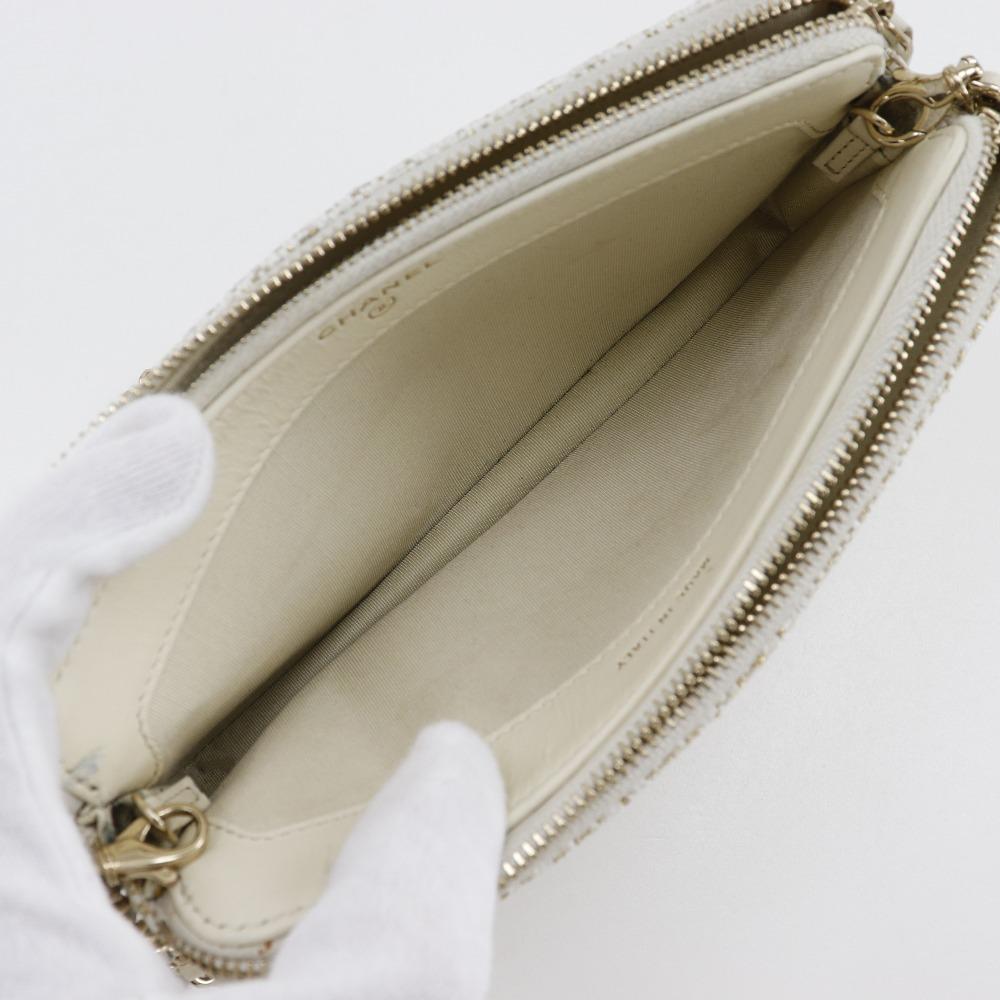 Chanel Deauville Цепочка на плечо Сумка через плечо A84415 Клатч 2-в-1 Белый твид Женская Б/у
