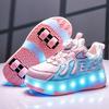 28-37 Детские четырехколесные разборные плоские спортивные туфли со светодиодной подсветкой Детские спортивные туфли со светодиодной подсветкой