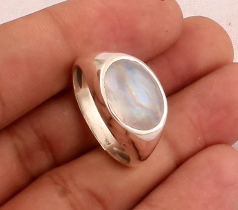 Кольцо с лунным камнем, ювелирные изделия ручной работы из стерлингового серебра 925 пробы. Кольцо с камнем, кольцо-пасьянс, обручальное кольцо, сплошное кольцо