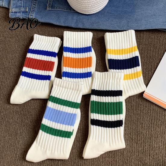 Moisture Wicking Sports Socks Unisex Mid-calf Socks, Cotton Contrast Striped Crew Thickened Terry Athletic for Autumn And Winter Daily Wear
