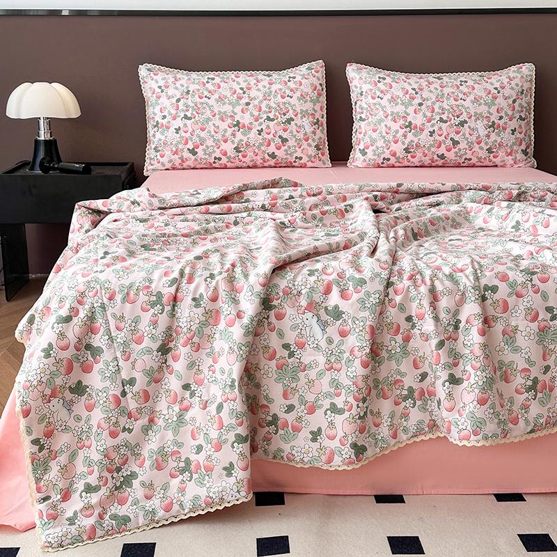 Rose Garden Vintage Floral Summer Quilt Khaki 100% Cotton Reversible Thin Comforter Bedding Set Air Conditioner Quilts Bedspread