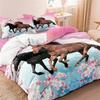 3-Piece Floral & Equestrian Duvet Cover Set - Luxurious Softness, Breathable Comfort, Vibrant Horse Print - Perfect for Bedrooms