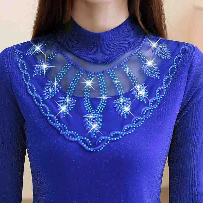 Весна-лето, кружевная рубашка, женская дикая тонкая рубашка большого размера, тонкий ромбовидный топ с половиной высокого воротника