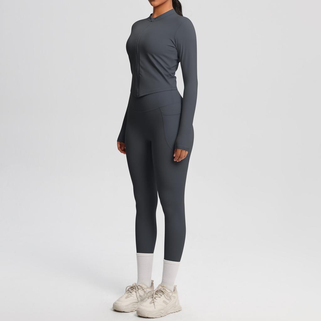 Naked double-sided grinding tight long-sleeved yoga suit outdoor running thin fitness pants sports suit women