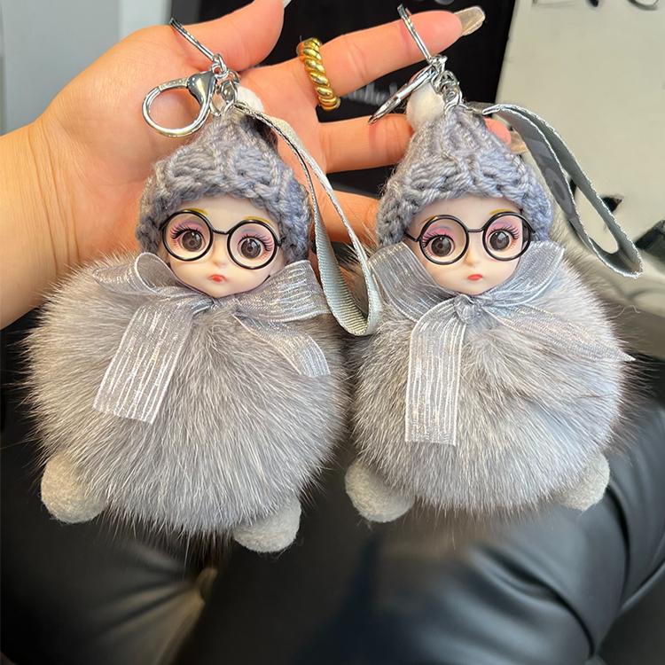 Кукла из натурального лисьего меха Брелок-подвеска для автомобиля Милая плюшевая кукла Кукла Подвеска для сумки-книги Кукла Подарок для пары