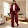 Women's Winter Plus-Velvet Suit - Solid-Color Sweater Jacket and Casual Straight Pants Set