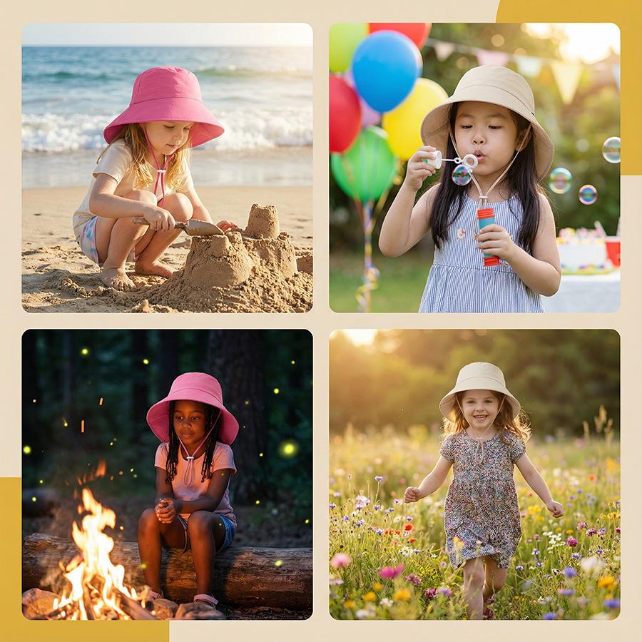 Children's Sun Protection Hat - Boys' Wide-Brimmed Sunshade Fishing Hat - Girls' Summer Uv Protection Neck Scarf Cap - Sun Hat