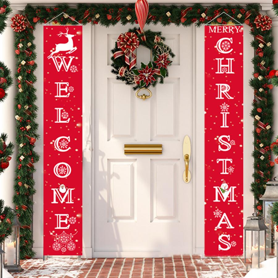 Счастливого Рождества Баннер Флаг Подвеска на дверь Вывеска для крыльца Декор для вечеринки Рождественское украшение