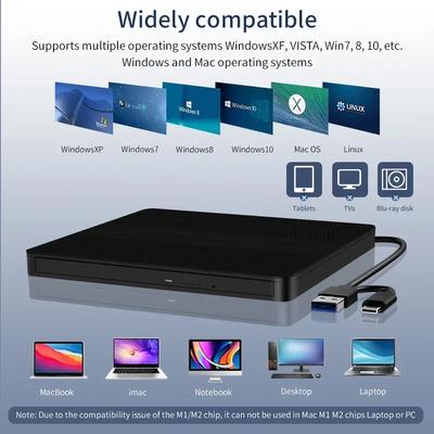 2-в-1 USB3.0 Type-C Тонкий Внешний DVD-Рекордер RW CD-Пишущий Привод Записывающее Устройство Читающее Устройство Оптические Приводы Портативный Для Ноутбука Настольного ПК