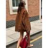 Brown Single Breasted Faux Short Coat Women Loose Long Sleeves Lapel Jacket Autumn Female High Street Outwear