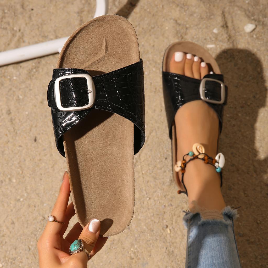2025 Summer Flats Slippers for Women New Design Women Clogs Women Mules Cork Clogs Slippers Adjustable Buckle Sandals