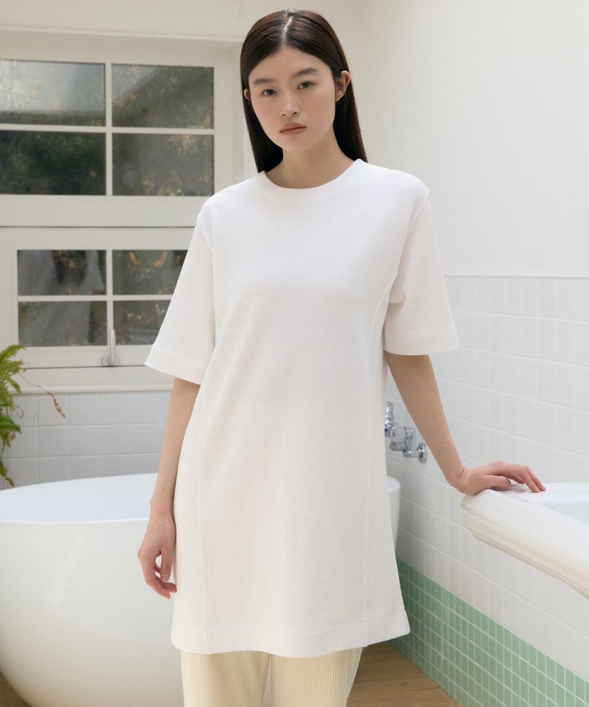 38 Come On Common Half Sleeve Stitch One-Piece (White)