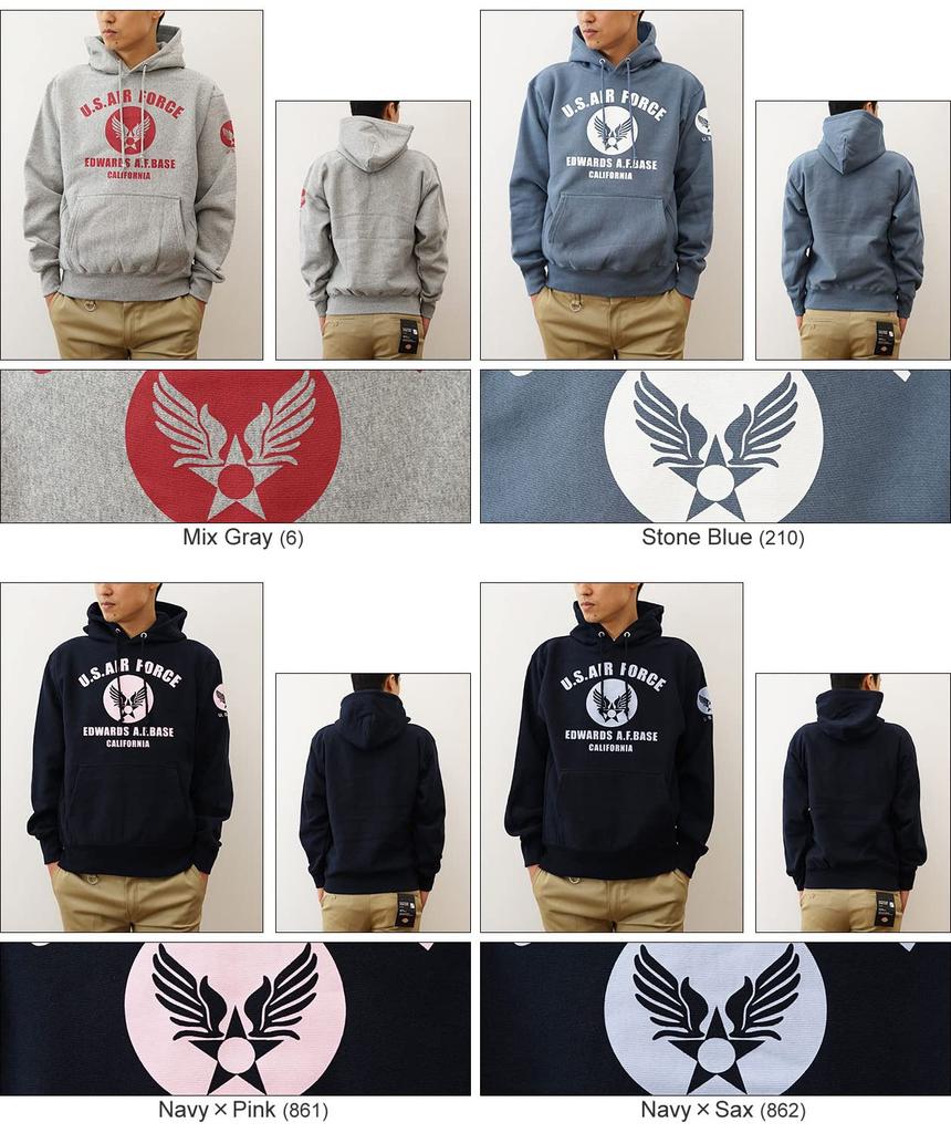 12 унций Толстовка-парка AIR FORCE CA Оригинальный военный принт Тяжелая толстовка с капюшоном L Темно-синий x Сапфировый [Jeans Bug] США. 12PP-CA (862)