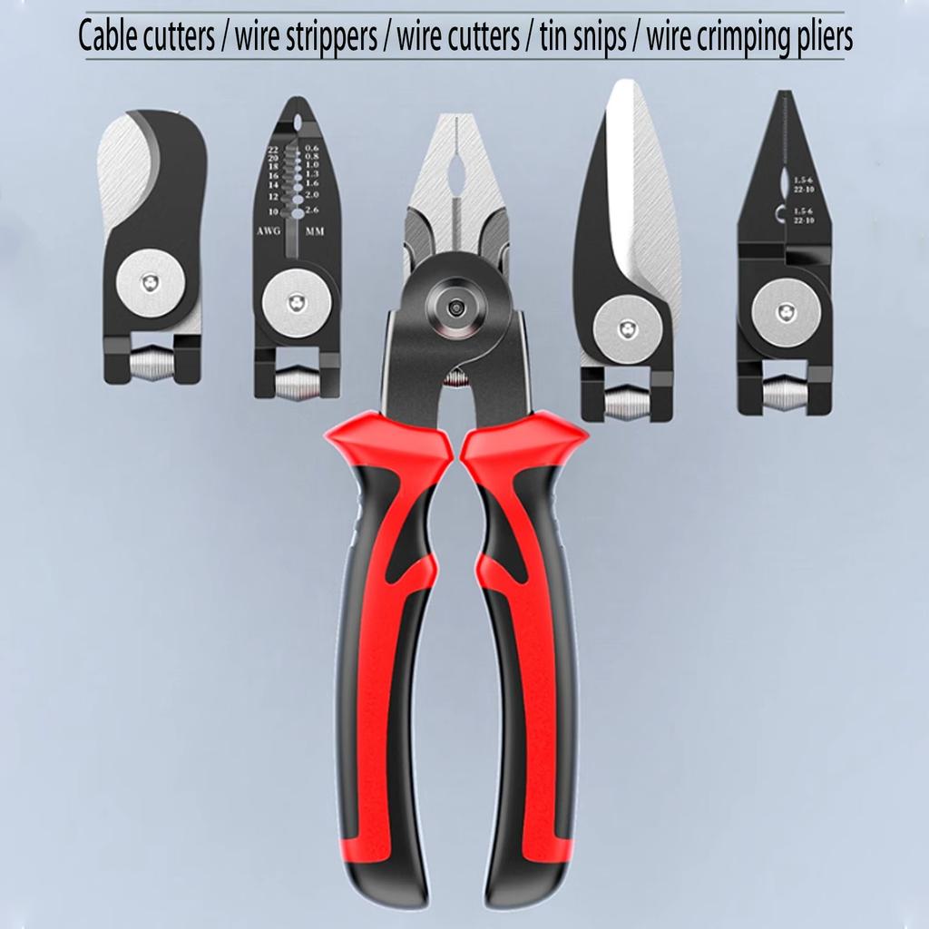5-in-1 Interchangeable Steel Wire Pliers, Multifunctional Special Wire Stripping Crimping Cutting Pliers Head for Electricians
