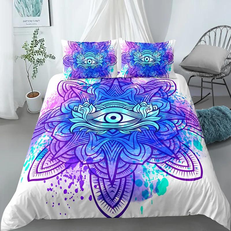 3D Злой Глаз Комплект Пододеяльника Дизайн Магический Рисунок Глаза Постельное Белье Синий Белый Постельные Принадлежности Кинг Фулл Твин Покрывало Пододеяльник Королевский Размер