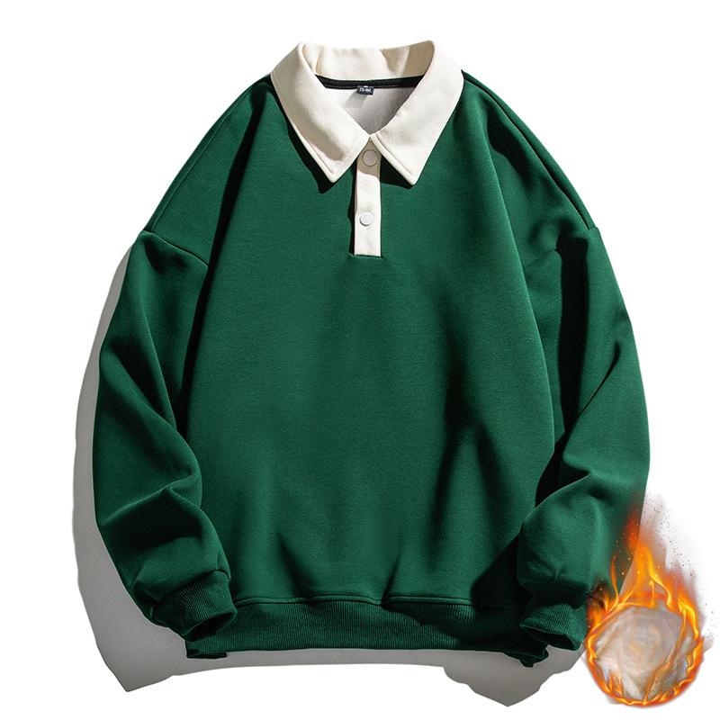 New Autumn and Winter Velvet Trendy Lapel Fashion Sweatshirt for Teenagers and Men's Trendy Brand Loose Casual Sweatshirt