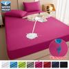 Waterproof Fitted Sheet Bedding Cover Mattress Cover Protector Solid Color with Elastic Band Anti-slip for Bedroom Guest Room