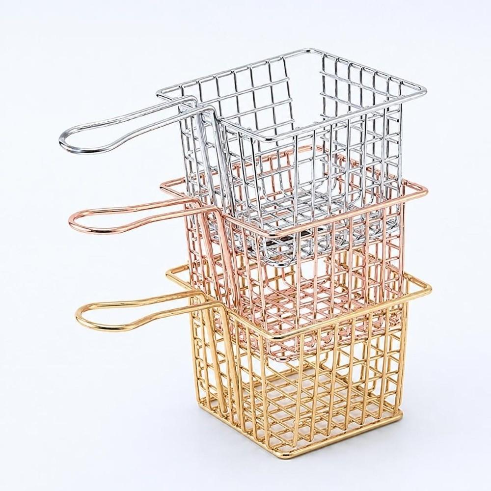 Iron Fryer Basket Silver Rose Gold Gold Frying Strainer French Fry Holder Restaurant Home Kitchen