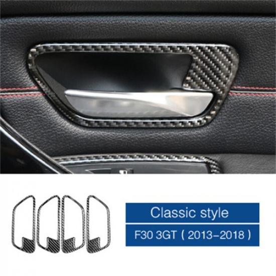 4pcs Carbon Fiber Inner Door Handle Bowl Stickers For BMW 3 Series F30 F34 3GT