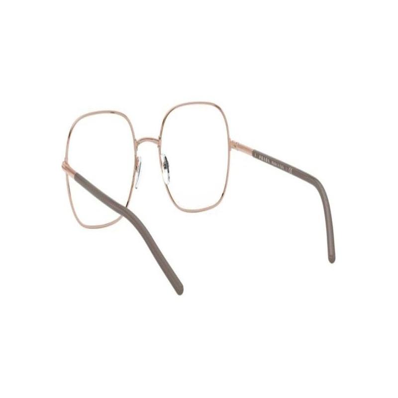 Prada Temple Logo Metal Rectangular Optical Frame Women's Rose Gold