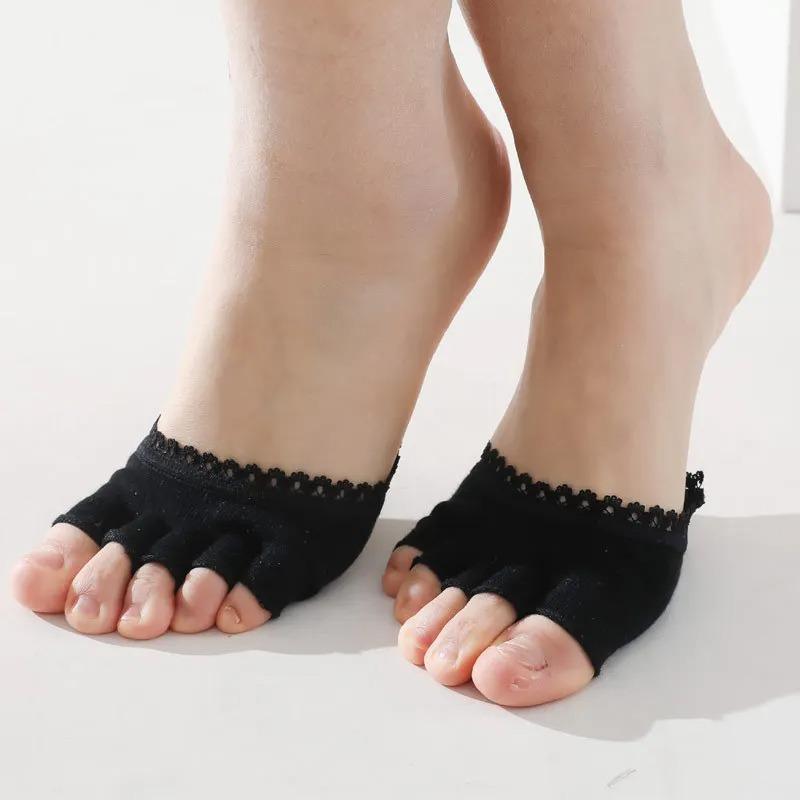1 Pair Five Toes Forefoot Pads Women's High Heels Wear Half Socks Comfortable Lace Invisible Socks Foot Pain Care Products