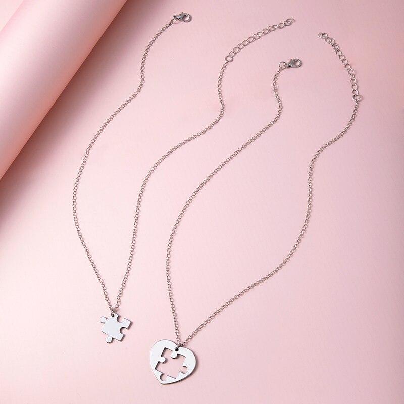 2 Pcs/Set Stainless Steel Heart Puzzle Couple Necklace Fashion Jigsaw Best Friends Brothers Sisters Necklaces Jewelry