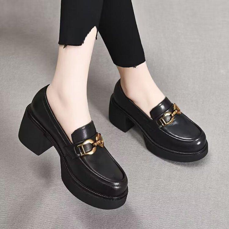 British High-heeled Small Leather Shoes Women's Single Shoes 2024 Autumn New Platform Muffin Loafers Thick-heeled Mary Jane Shoes