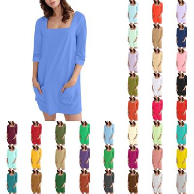 Женское модное повседневное однотонное короткое платье с квадратным вырезом и рукавом 3/4