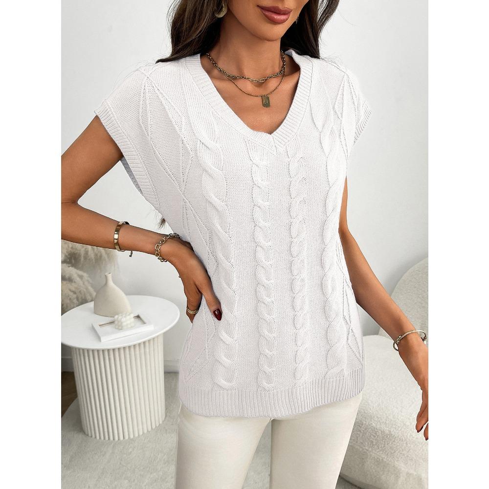 Летний новый свободный свитер без рукавов с V-образным вырезом и витым цветочным узором для женщин