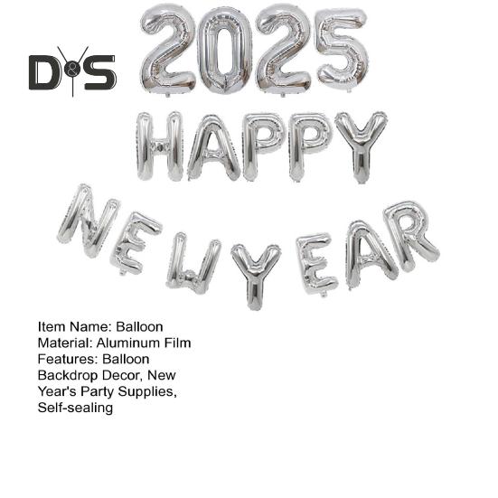 Набор воздушных шаров с Новым годом 2025 года, самозапечатывающиеся воздушные шары из алюминиевой фольги, баннер с Новым годом, фон для вечеринки в канун Нового года, декорации