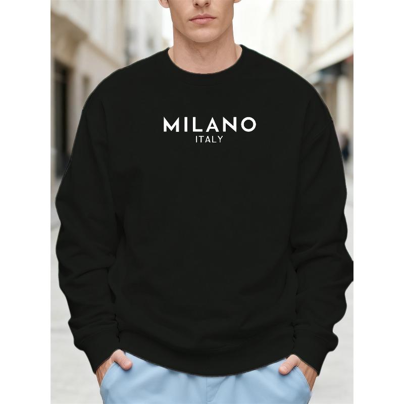 Мужская белая оверсайз толстовка с логотипом Milano Italy, текстовым принтом, дизайном в стиле бренда, 100% хлопок, с длинным рукавом, с круглым вырезом