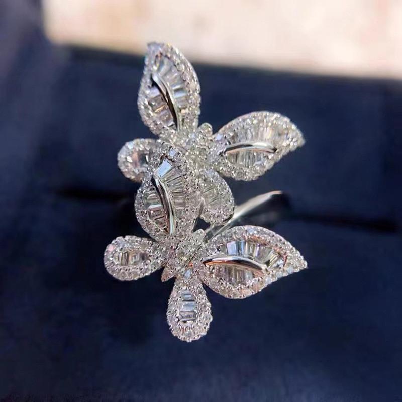 925 Sterling Silver Big Butterfly Rings For Women New Fashion Micro Pave Shinning Zircon Statement RingGood product