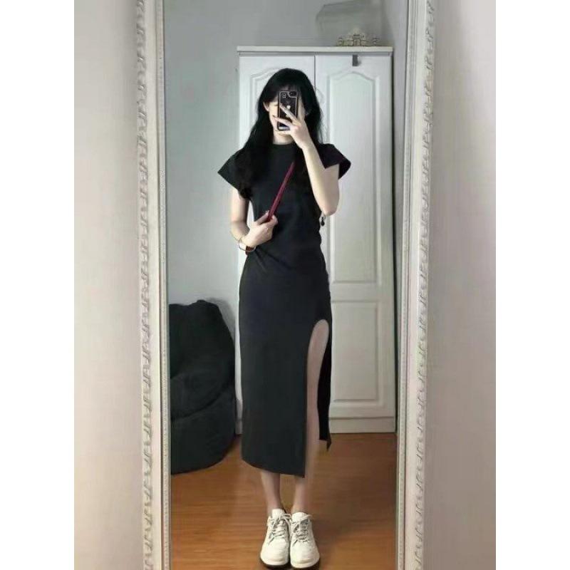 Платье с разрезом на талии и тонкое Женское Летнее Новое Темпераментная Длинная Юбка