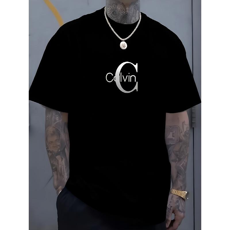 Европейские размеры Мужская футболка Calvin с принтом Круглый вырез Короткий рукав Повседневная одежда Удобная Стильная для взрослых Машинная стирка Свободный крой