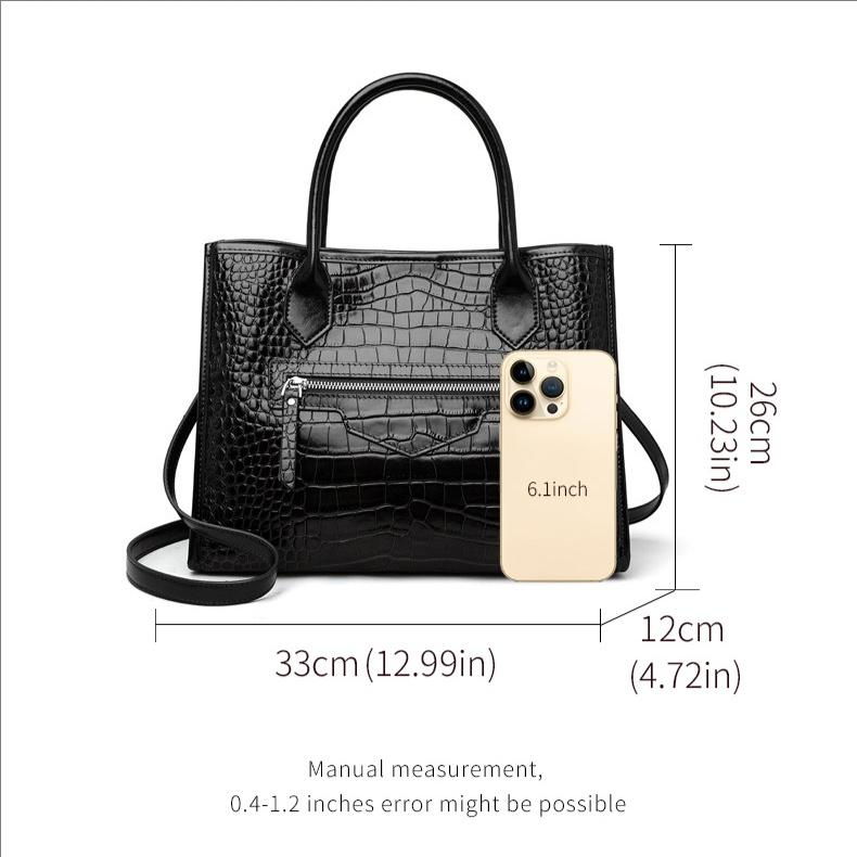 Роскошная черная сумка-тоут из коровьей кожи с тиснением под крокодила – Элегантная и практичная для путешествий
