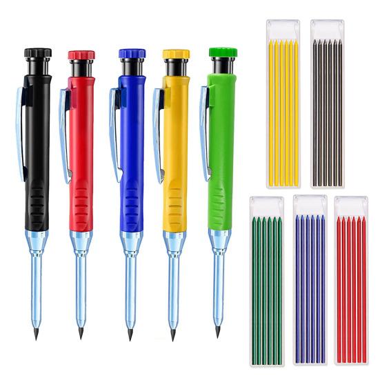 Механические плотницкие карандаши с 6 сменными стержнями, строительный карандаш со встроенной точилкой, маркер с глубоким отверстием и длинным пером для деревообработки, архитектурная маркировка