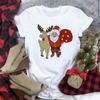 Women Graphic Tee Santa Claus And Elk Holding Gifts White T-Shirt Women Fashion Short Sleeve Tshirt Female 90S White Tshirt