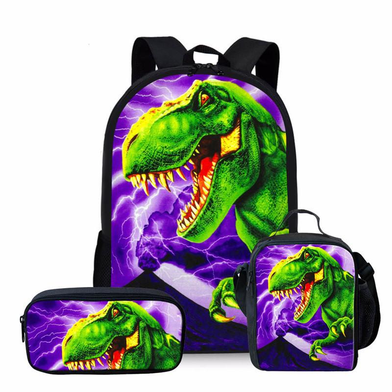 Jurassic World Dinosaur Backpack Set 3-Piece Student School Bag Lunch Bag Pencil Case