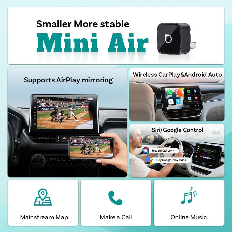 OTTOCAST MINI AIR Cube 4.0 Wireless CarPlay Android Auto 3 in 1 Adapter Screen Mirroring Car Accessories for Youtube Tiktok x5