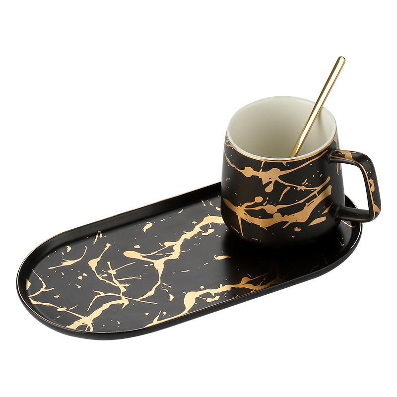 Керамическая кружка для молока с скандинавским мрамором, кофейная чашка и креативный набор блюдец, тарелка для завтрака из фарфора, мрамор и набор блюдец на одну персону