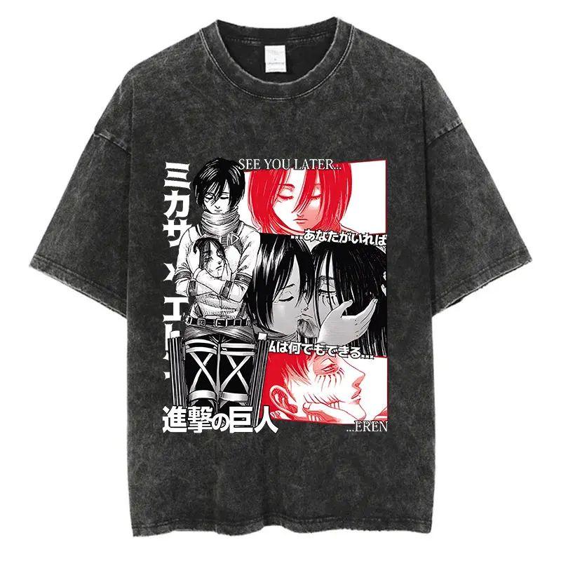 Anime Attack on Titan Graphic Printed Tshirt Mens and Womens Washed Tshirt High Quality Vintage Cotton Tshirt YK Tops
